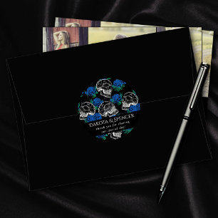 Sticker Rond Crânes et Roses Bleues   Merci Funky Sombre Sympa