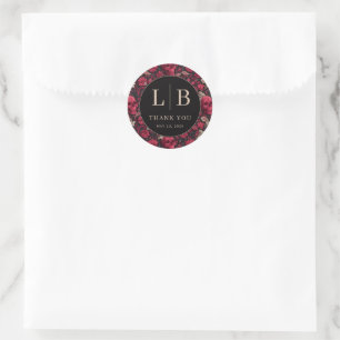 Sticker Rond Crânes Floraux Rouges Gothiques