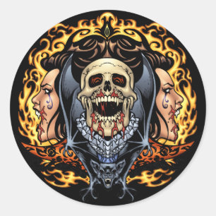 Sticker Rond Crânes, vampires et chauves-souris