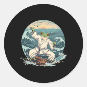 Sticker Rond Crapaud de karaté Taekwondo Plage Coucher de solei