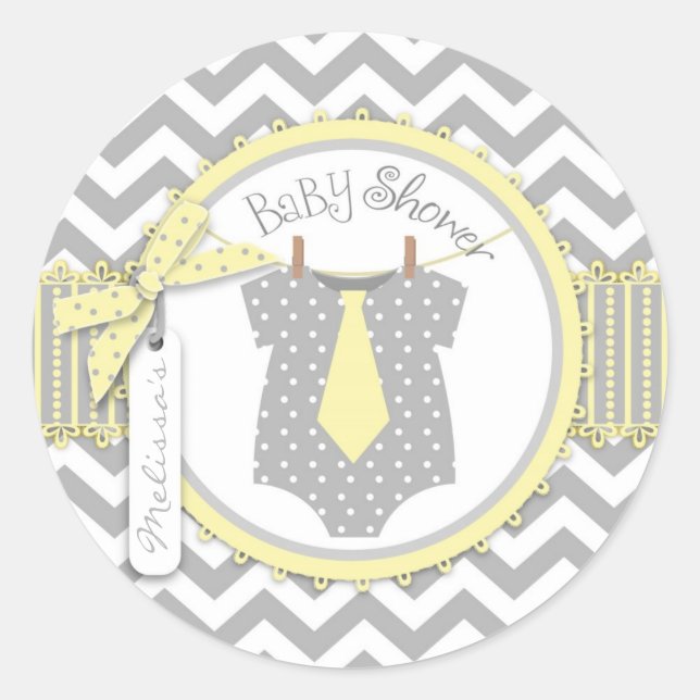Sticker Rond Cravate bébé garçon Chevron Imprimer Baby shower (Devant)
