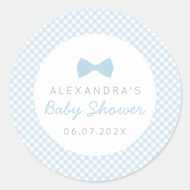 Sticker Rond Cravate bleue en vichy baby shower (Devant)