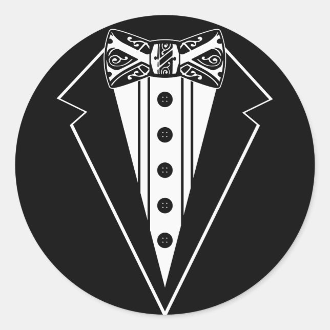 Sticker Rond Cravate Bow noir et blanc avec Tux (Devant)