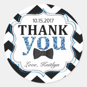 Sticker Rond Cravate de petit homme Bow Chevron Merci d'impress
