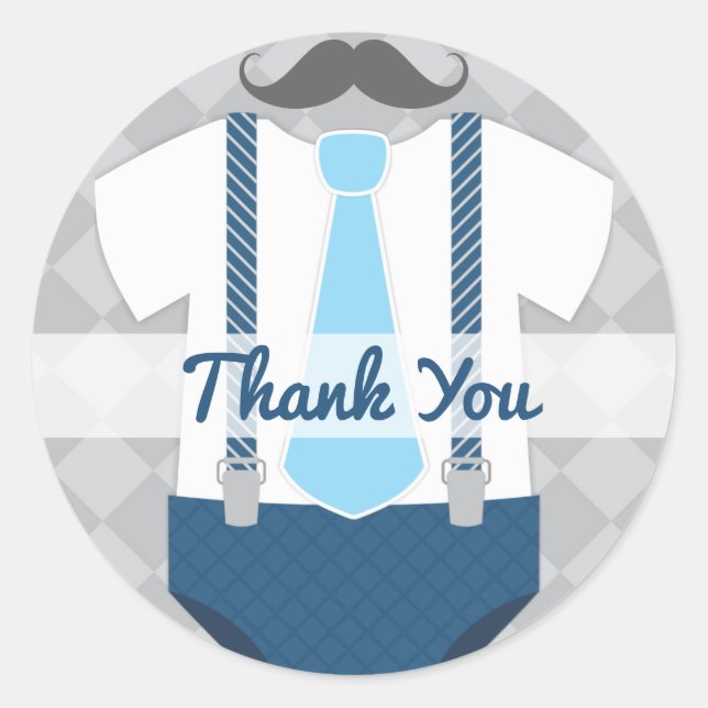 Sticker Rond Cravate Little Man Baby shower bleu gris marine (Devant)