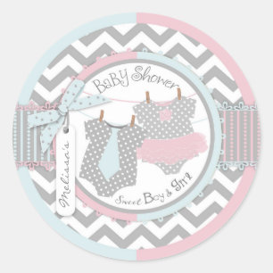 Sticker Rond Cravate Twins Tutu Chevron Baby shower d'impressio