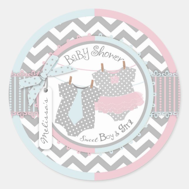 Sticker Rond Cravate Twins Tutu Chevron Baby shower d'impressio (Devant)