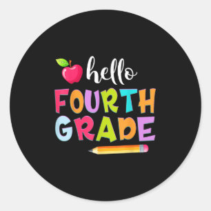 Sticker Rond Crayon Bonjour 4e année enseignant élève 4e année