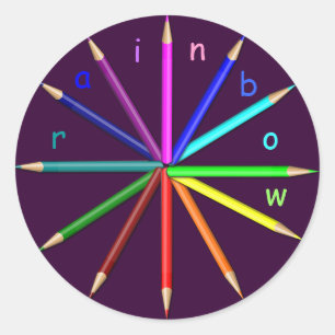 Sticker Rond crayons arc-en-ciel