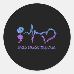 Sticker Rond Crayons brisés Toujours Couleur Suicide Prévention