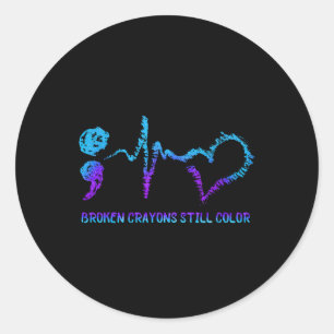 Sticker Rond Crayons brisés Toujours Couleur Suicide Prévention