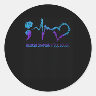 Sticker Rond Crayons brisés Toujours Couleur Suicide Prévention