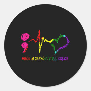 Sticker Rond Crayons cassés Couleur encore Sensibilisation à la