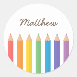 Sticker Rond Crayons de coloriage arc-en-ciel colorés pour écol