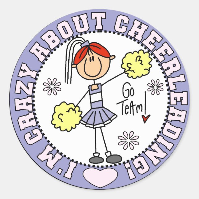 Sticker Rond Crazy À propos Cheerleader T-shirts et cadeaux (Devant)