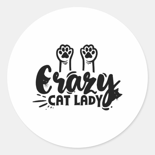 Sticker Rond Crazy Cat lady (Devant)
