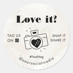 Sticker Rond Cream Chic Marble Love Snap Tag Share Social Media