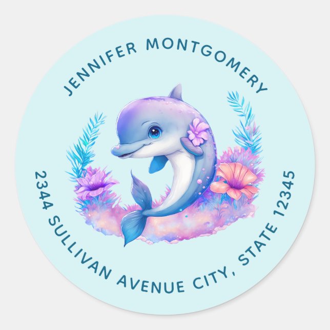 Sticker Rond Créature Mer Dauphin - Adresse (Devant)