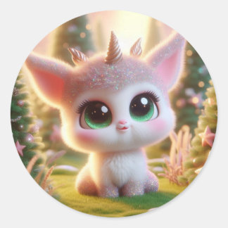 Sticker Rond Créature Mignonne À Trois Cornes
