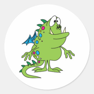 Sticker Rond créature monstre de dragon vert mignon