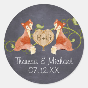 Sticker Rond Créatures animales boisées, renard n vignes Mariag