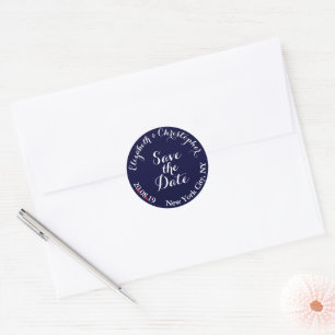 Sticker Rond Créer un mariage blanc bleu élégant Enregistrer la