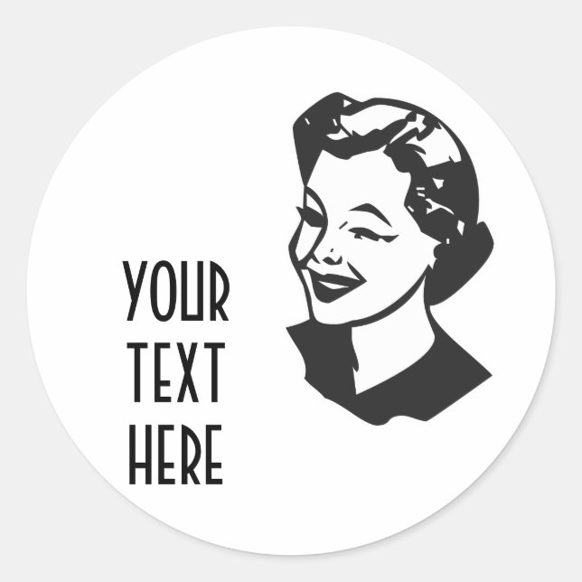 STICKER ROND CRÉEZ VOS PROPRES CADEAUX RETRO WINK LADY (Devant)