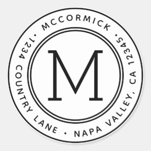 Sticker Rond Créez votre propre adresse de retour Monogramme