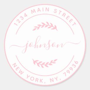 Sticker Rond Créez Votre Propre Adresse de Retour Rond Rose Bla