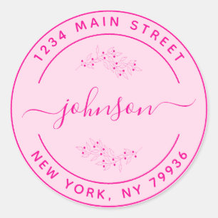 Sticker Rond Créez votre propre adresse de retour ronde rose