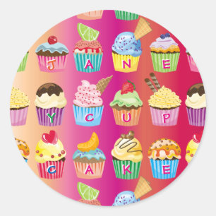 Sticker Rond Créez votre propre Cupcake Monogrammes délicieux g
