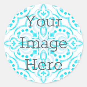 Sticker Rond Créez Votre Propre Médaillon Aquarelle Bleu Turquo