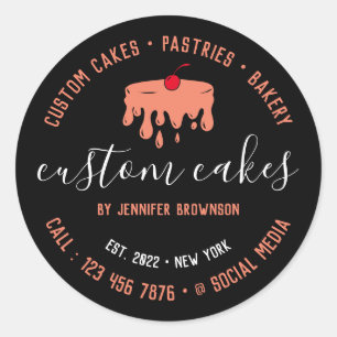 Sticker Rond Crème à couler minimaliste noir boulangerie Chef g