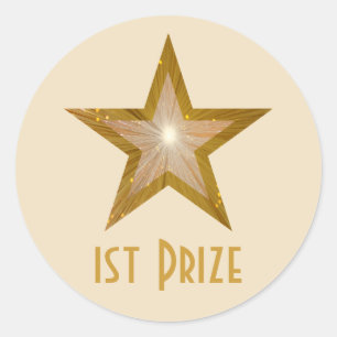 Sticker Rond Crème autocollante ronde Gold Star '1st Prize'