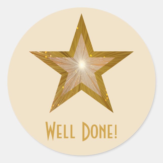 Sticker Rond Crème autocollante ronde Gold Star 'Well Done' (Devant)