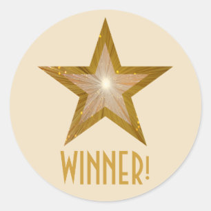 Sticker Rond Crème autocollante ronde Gold Star 'WINNER!'