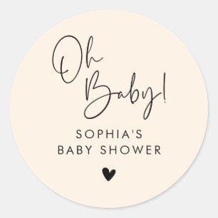 Sticker Rond Crème Beige Oh Baby Baby shower Boho moderne