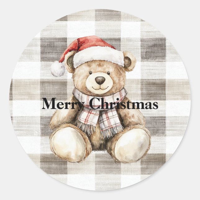 Sticker Rond Crème biologique Tan Christmas Teddy Bear Santa Ha (Devant)