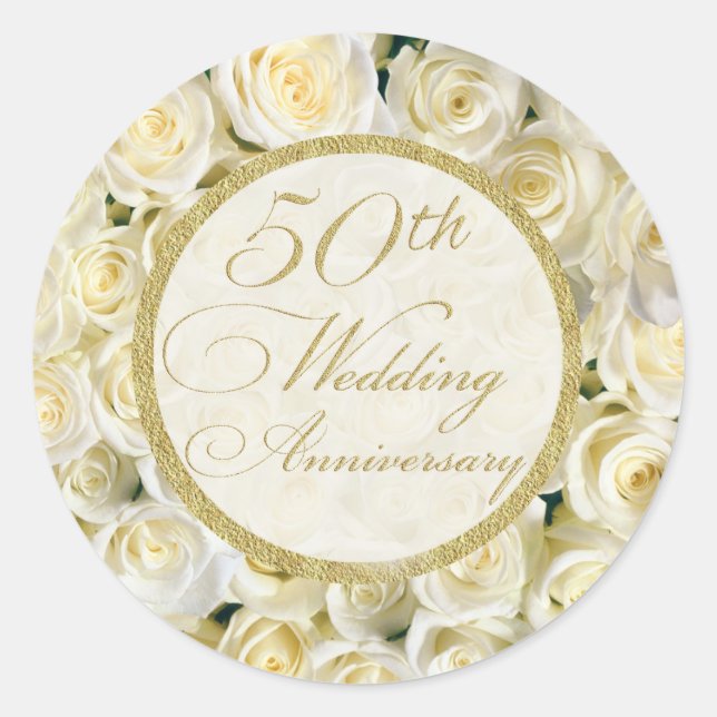 Sticker Rond Crème blanche rose 50ème anniversaire Mariage (Devant)