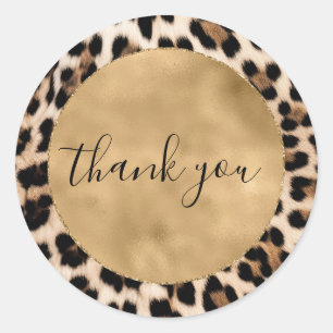 Sticker Rond Crème Brown noir chic Merci animal léopard
