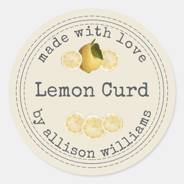 Sticker Rond Crème de citron maison rustique Antique Blanc (Devant)
