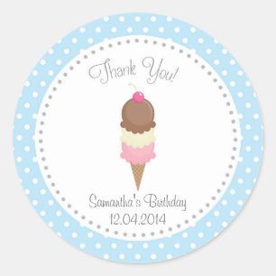 Sticker Rond Crème de glace Anniversaire Merci Bleu