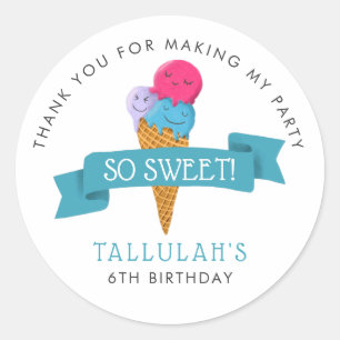 Sticker Rond Crème de glace douce fête d'anniversaire Favoriser