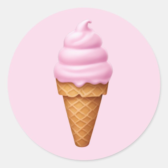 Sticker Rond Crème de glace rose douce Emoji (Devant)
