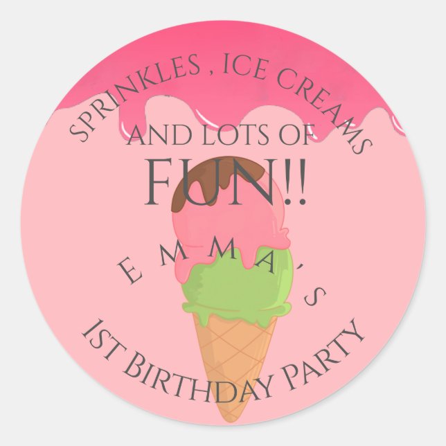 Sticker Rond Crème de glace rose thème Fille d'anniversaire pre (Devant)