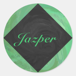 Sticker Rond Crème d'émeraude et monogramme noir