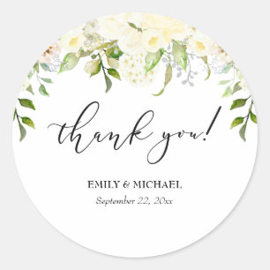 Sticker Rond Crème d'ivoire romantique Merci Mariage Floral
