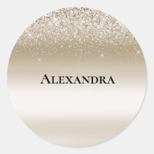 Sticker Rond Crème Doré Paillettes Mariage Glitz