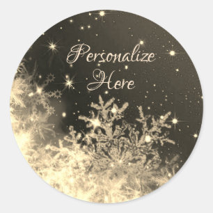 Sticker Rond Crème dorée étincelante Snowflake