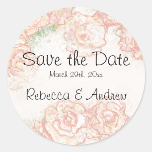 Sticker Rond Crème et rose Roses Enregistrer l'autocollant de d